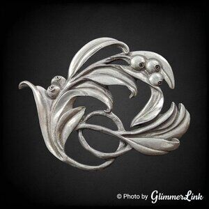 Vintage 1988 Seagull Canada Floral Art Nouveau Style Pewter Brooch Pin